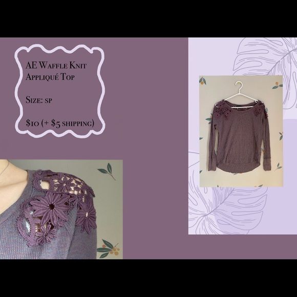 AE waffle knit appliqué top, mauve. - Picture 1 of 4